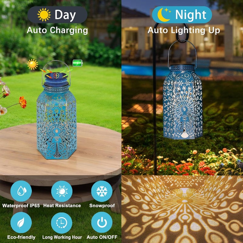 HOMEIMPRO Christmas Gifts for Women Solar Lanterns Outdoor Waterproof Peacock Garden Gifts Mom, Big Solar Lights, Garden Decor, Yard Art, Mothers' Day Birthday Gifts Grandma Grandpa(2Pack, Blue Gold - Image 4